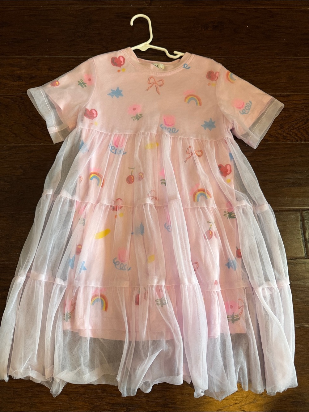 Girls' Pink Tulle Layered Dress with Rainbow Print Lola and the Boys 8